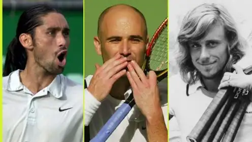 L-R: Marcelo Rios, Andre Agassi, Bjorn Borg.