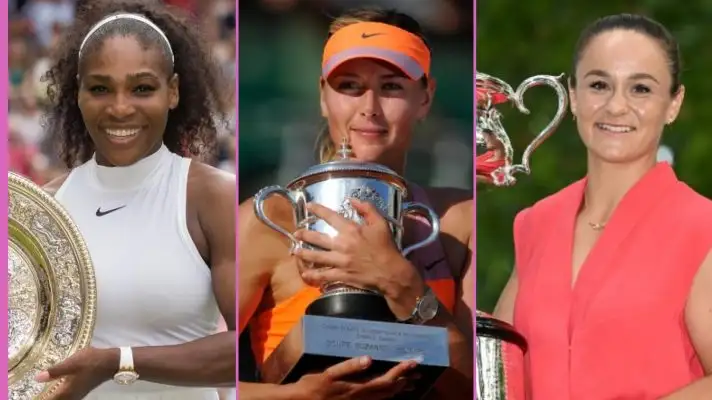 L-R: Serena Williams, Maria Sharapova, and Ashleigh Barty.