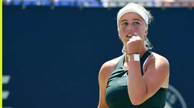 Pictured: Clara Tauson celebrates