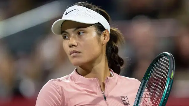 Emma Raducanu looks on during a match.