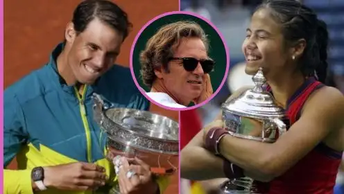 Rafael Nadal, Francisco Roig, and Emma Raducanu.