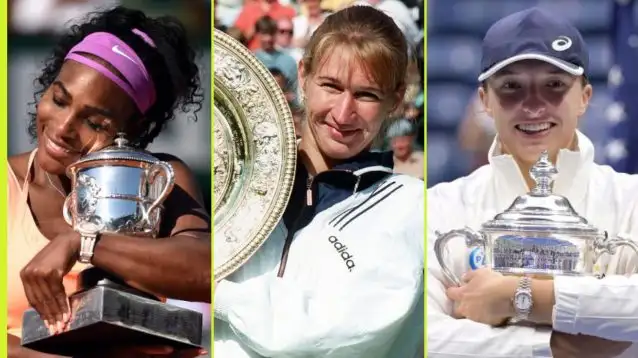 L-R: Serena Williams, Steffi Graf, and Iga Swiatek.