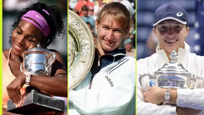 L-R: Serena Williams, Steffi Graf, and Iga Swiatek.