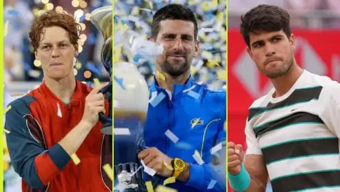 L-R: Jannik Sinner, Novak Djokovic, Carlos Alcaraz.