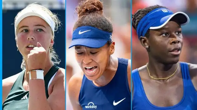 L-R: Clara Tauson, Naomi Osaka, and Victoria Mboko.