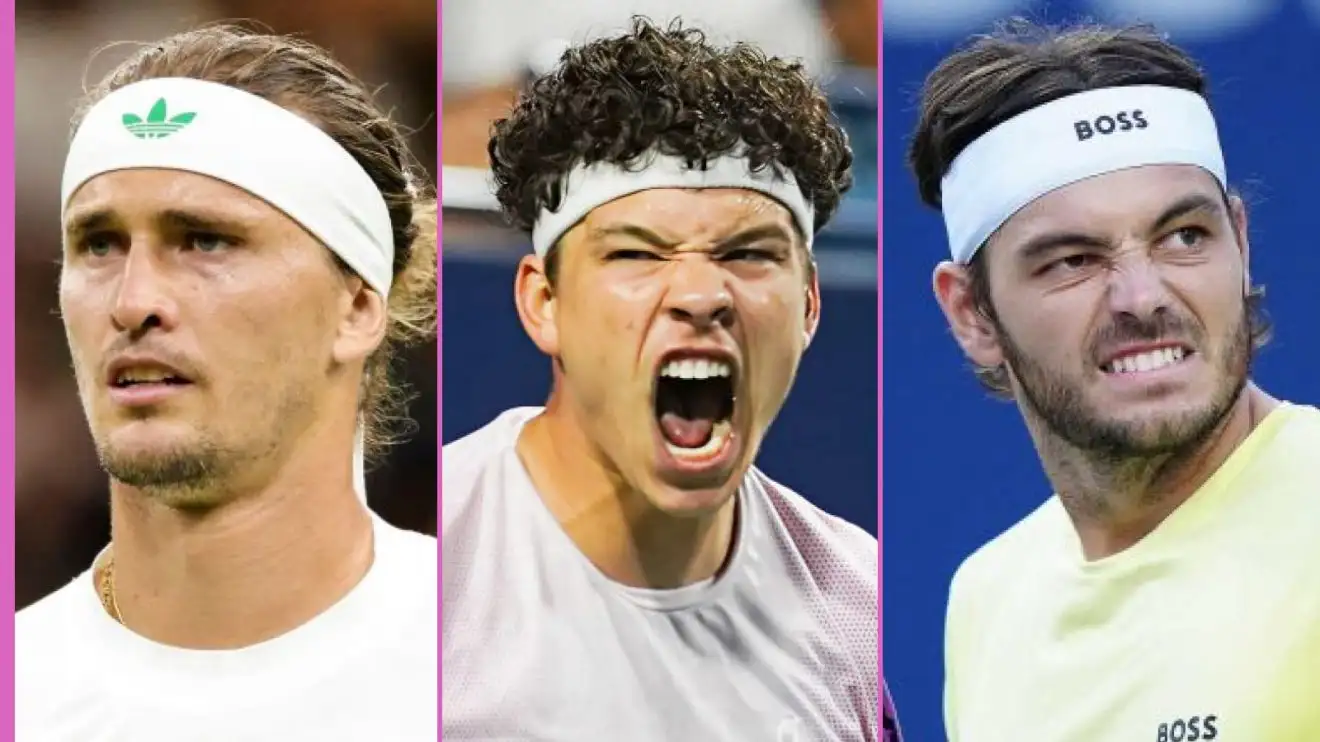 L-R: Alexander Zverev, Ben Shelton, and Taylor Fritz.