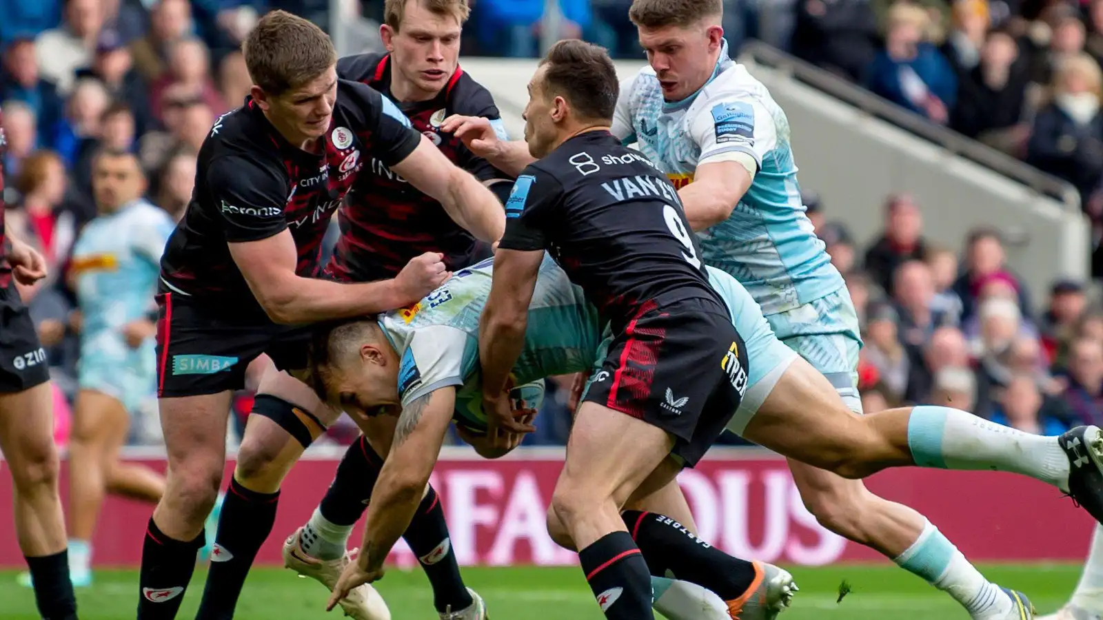 WATCH: Andre Esterhuizen runs over Owen Farrell as pair meet again ...